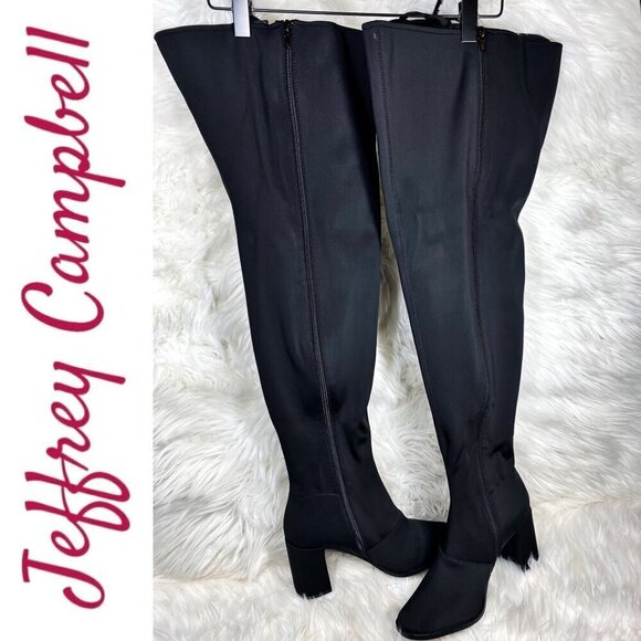 NWOB JEFFREY CAMPBELL Black Elektra Corset Faux Leather Over The Knee Boots, 6 - Picture 5 of 14